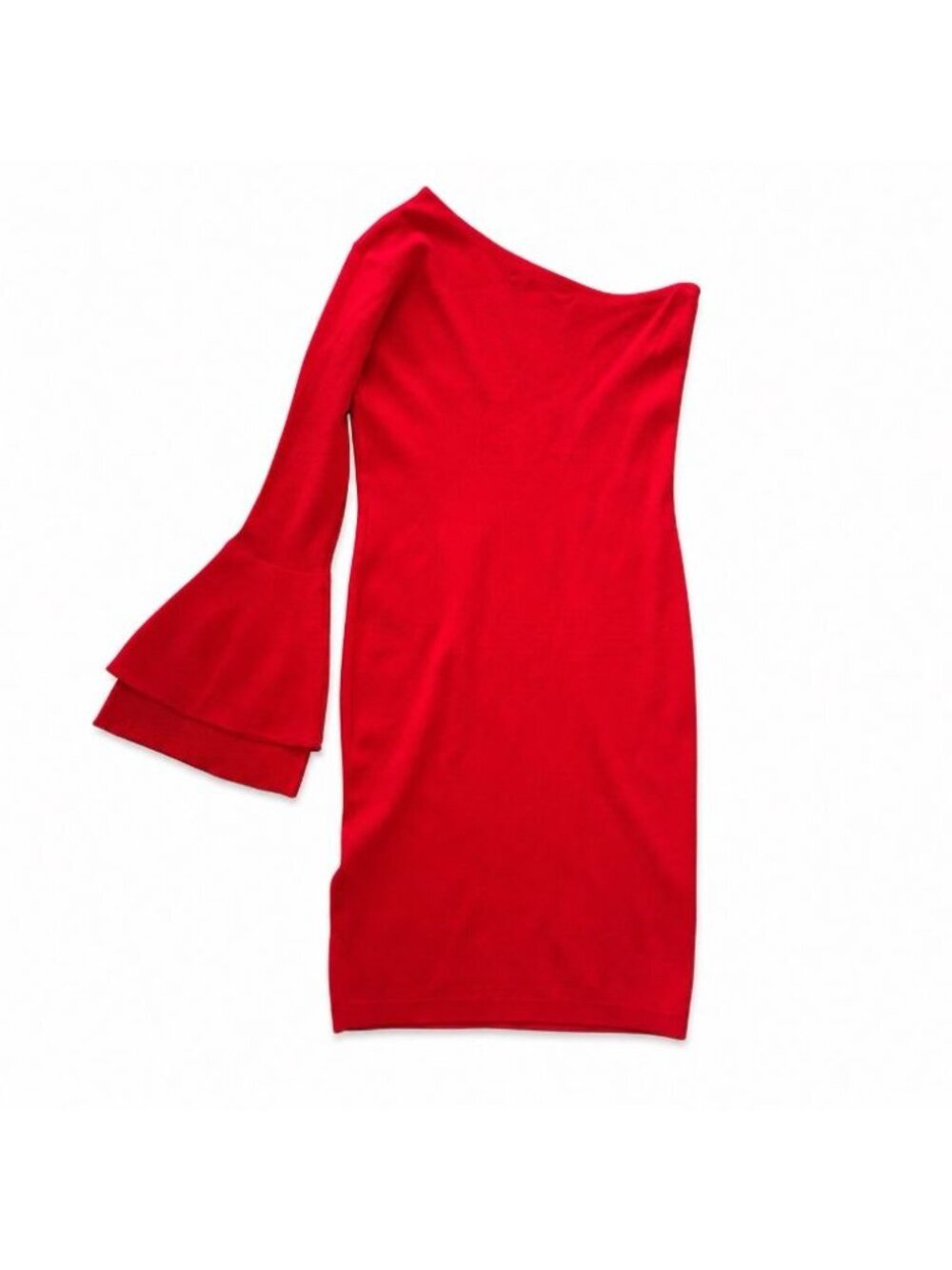 Rachel Roy Red One Shoulder Dress XL Semi-Formal Cocktail Bell Sleeve Stretch - Picture 5 of 8